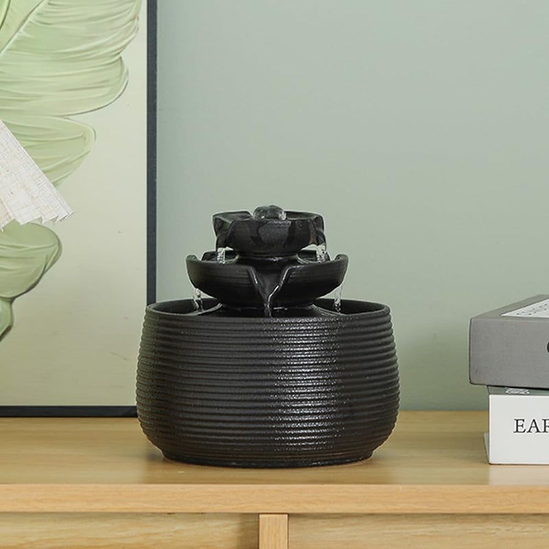 Andady Outdoor and Indoor Water Feature Fountain Waterfall Tabletop Desktop mini Ceramic Garden Fountain (Black A172) - Image 5